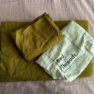 Bed Threads Khaki Linen Twin Duvet Cover + Pillowcase